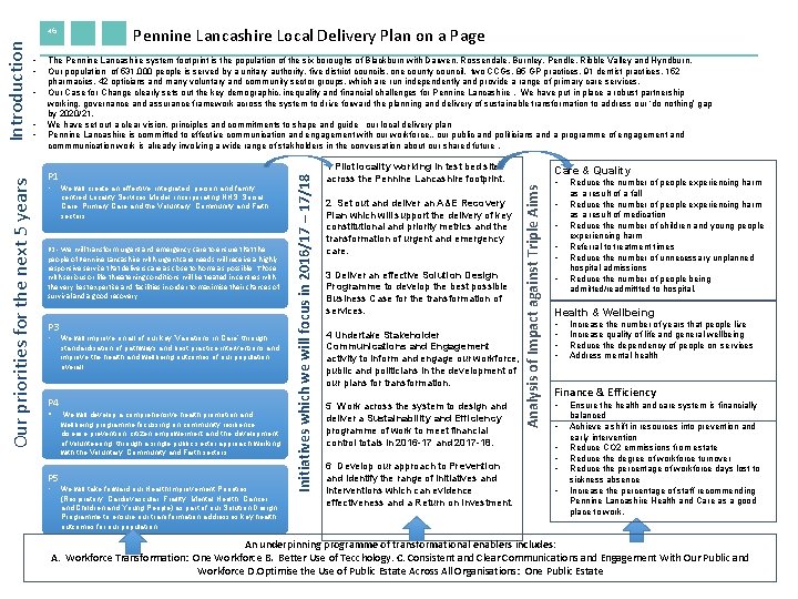  • • • The Pennine Lancashire system footprint is the population of the