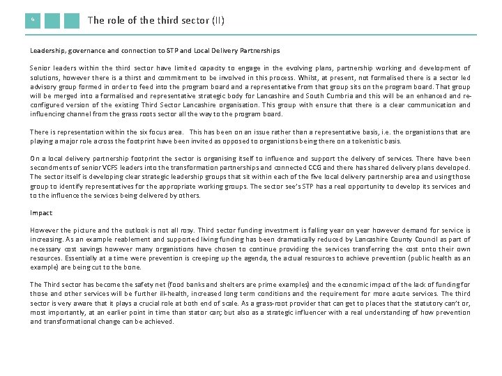 6 The role of the third sector (II) Leadership, governance and connection to STP