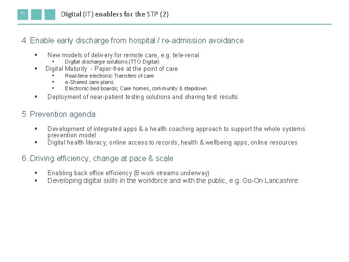 Digital (IT) enablers for the STP (2) 71 4. Enable early discharge from hospital