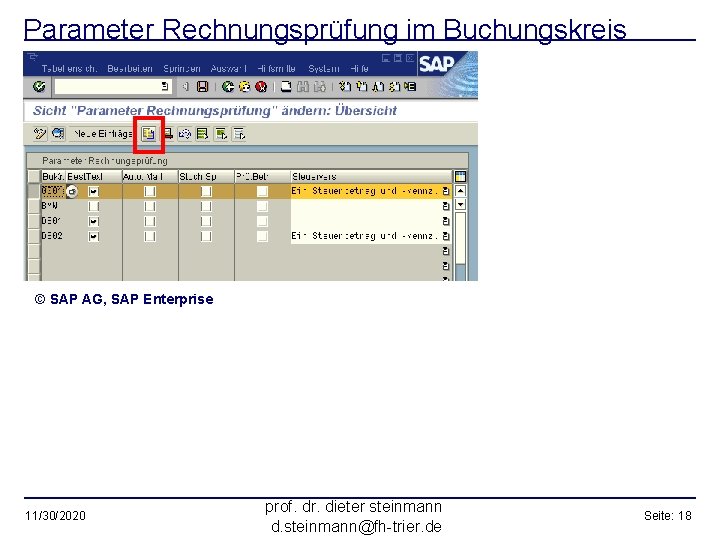 Parameter Rechnungsprüfung im Buchungskreis © SAP AG, SAP Enterprise 11/30/2020 prof. dr. dieter steinmann