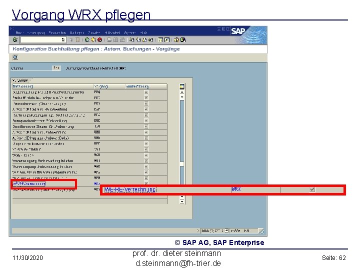 Vorgang WRX pflegen © SAP AG, SAP Enterprise 11/30/2020 prof. dr. dieter steinmann d.