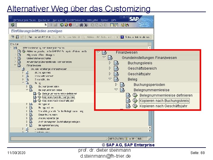 Alternativer Weg über das Customizing © SAP AG, SAP Enterprise 11/30/2020 prof. dr. dieter