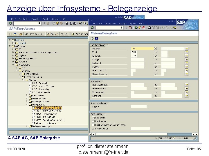 Anzeige über Infosysteme - Beleganzeige © SAP AG, SAP Enterprise 11/30/2020 prof. dr. dieter