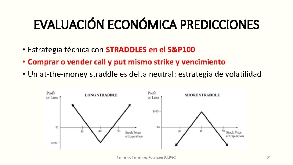 EVALUACIÓN ECONÓMICA PREDICCIONES • Estrategia técnica con STRADDLES en el S&P 100 • Comprar