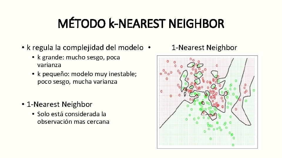 MÉTODO k-NEAREST NEIGHBOR • k regula la complejidad del modelo • 1 -Nearest Neighbor