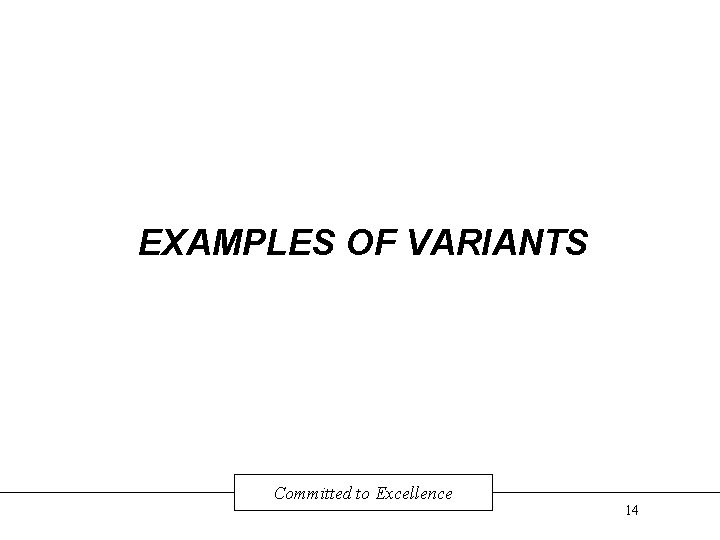 EXAMPLES OF VARIANTS Committed to Excellence 14 