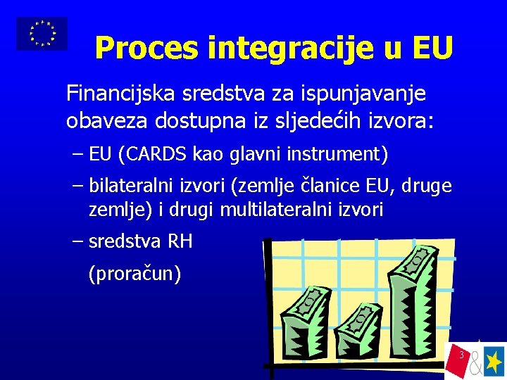 Proces integracije u EU Financijska sredstva za ispunjavanje obaveza dostupna iz sljedećih izvora: –