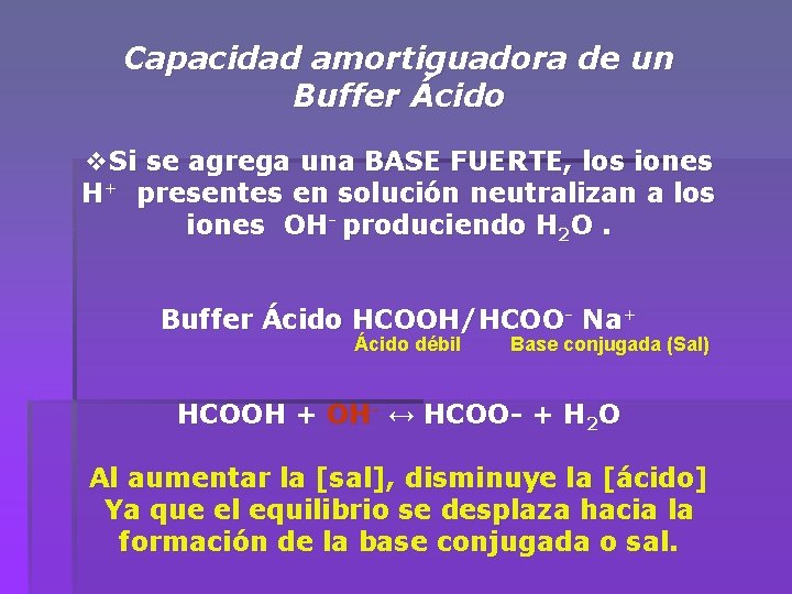 Capacidad amortiguadora de un Buffer Ácido v. Si se agrega una BASE FUERTE, los