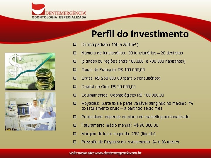 Perfil do Investimento q Clínica padrão ( 150 a 250 m 2 ) q