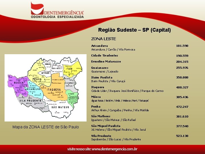 Região Sudeste – SP (Capital) ZONA LESTE Mapa da ZONA LESTE de São Paulo