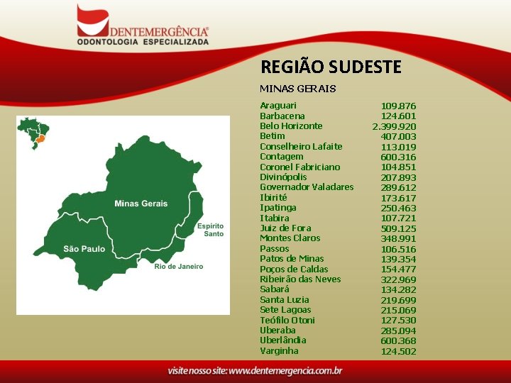 REGIÃO SUDESTE MINAS GERAIS Araguari Barbacena Belo Horizonte Betim Conselheiro Lafaite Contagem Coronel Fabriciano