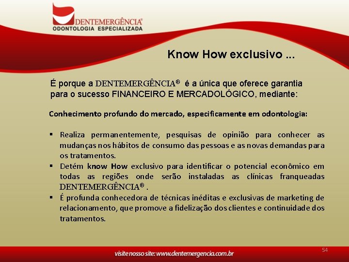 Know How exclusivo. . . É porque a DENTEMERGÊNCIA® é a única que oferece