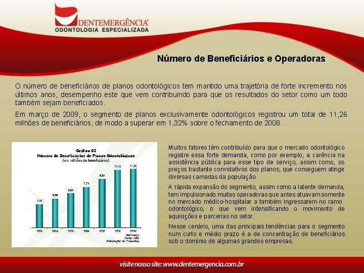 Número de Beneficiários e Operadoras O número de beneficiários de planos odontológicos tem mantido