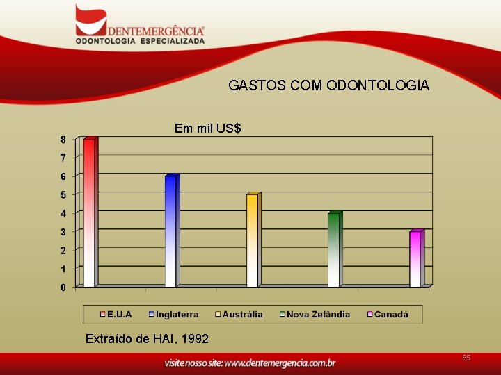 GASTOS COM ODONTOLOGIA Em mil US$ Extraído de HAI, 1992 85 