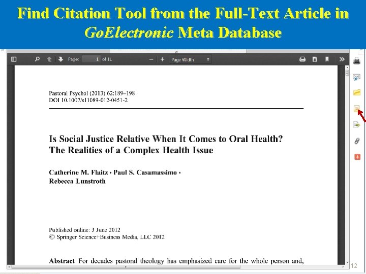 Find Citation Tool from the Full-Text Article in Go. Electronic Meta Database 12 