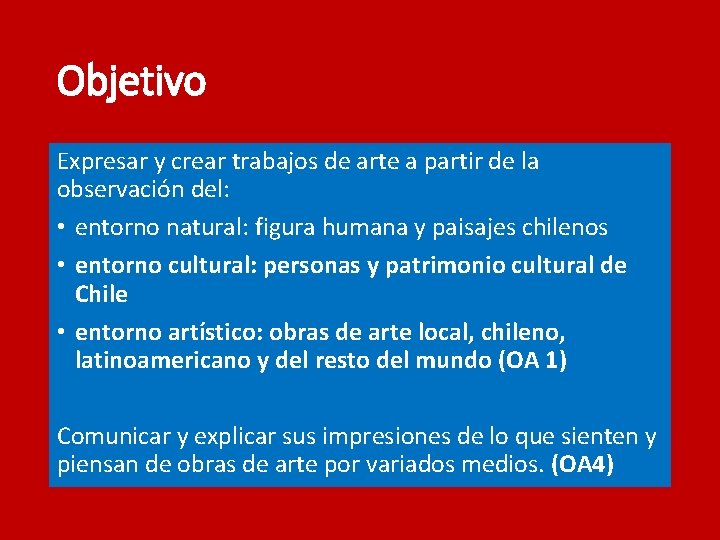 Objetivo Expresar y crear trabajos de arte a partir de la observación del: •