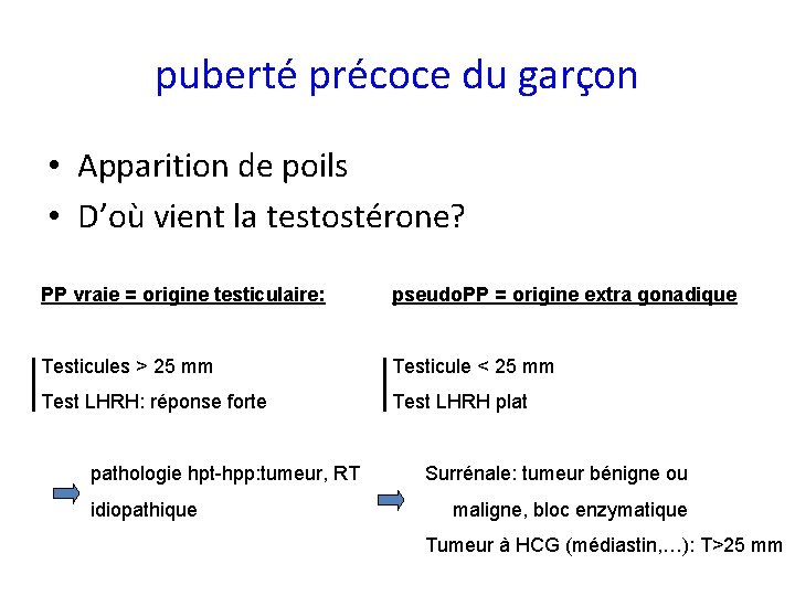 puberté précoce du garçon • Apparition de poils • D’où vient la testostérone? PP