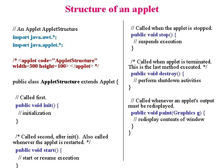Structure of an applet // An Applet. Structure import java. awt. *; import java. Structure of an applet // An Applet. Structure import java. awt. *; import java.