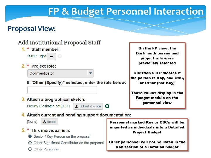 FP & Budget Personnel Interaction Proposal View: 