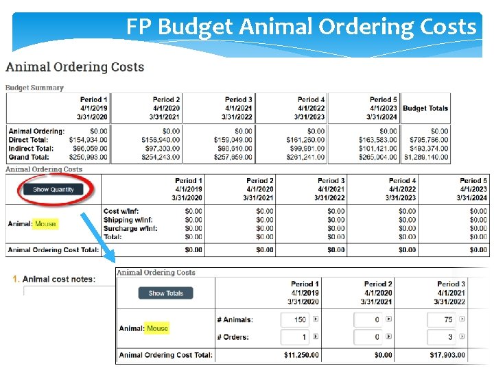 FP Budget Animal Ordering Costs 