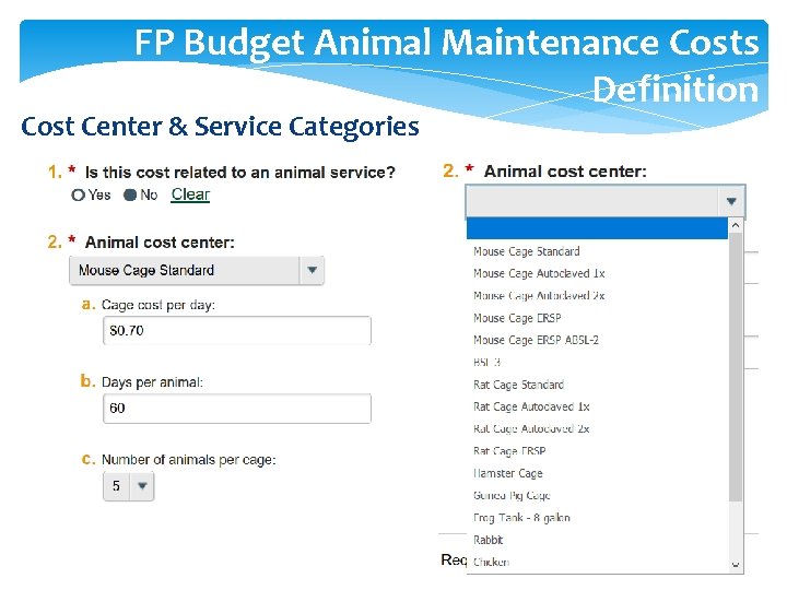 FP Budget Animal Maintenance Costs Definition Cost Center & Service Categories 