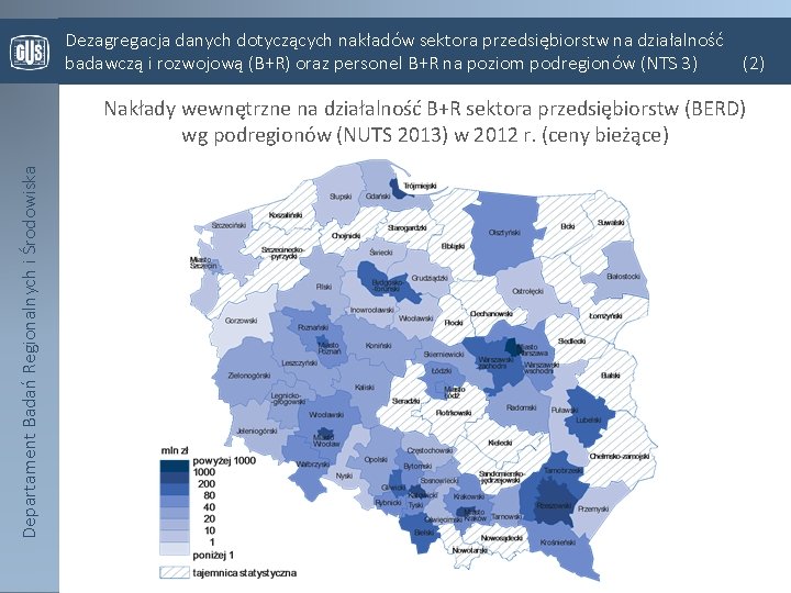 Dezagregacja danych dotyczących nakładów sektora przedsiębiorstw na działalność badawczą i rozwojową (B+R) oraz personel