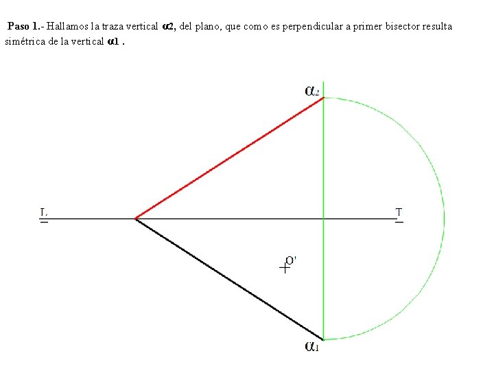 Paso 1. - Hallamos la traza vertical α 2, del plano, que como es