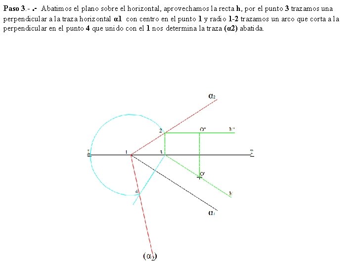 Paso 3. -. - Abatimos el plano sobre el horizontal, aprovechamos la recta h,