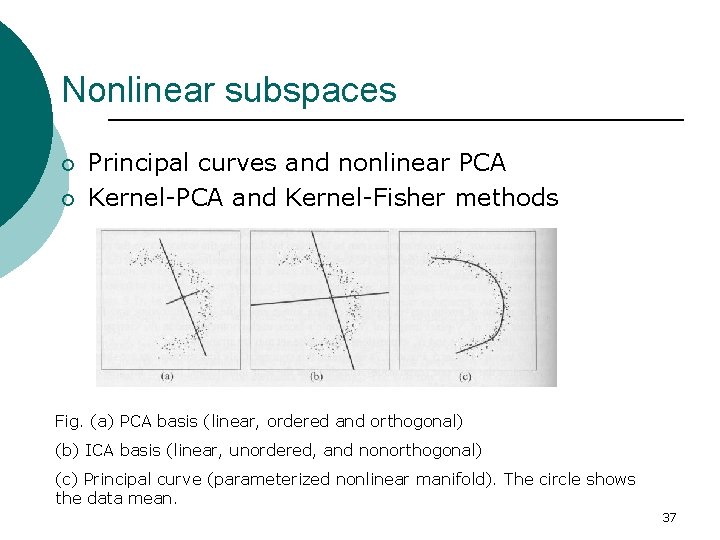 Nonlinear subspaces ¡ ¡ Principal curves and nonlinear PCA Kernel-PCA and Kernel-Fisher methods Fig.