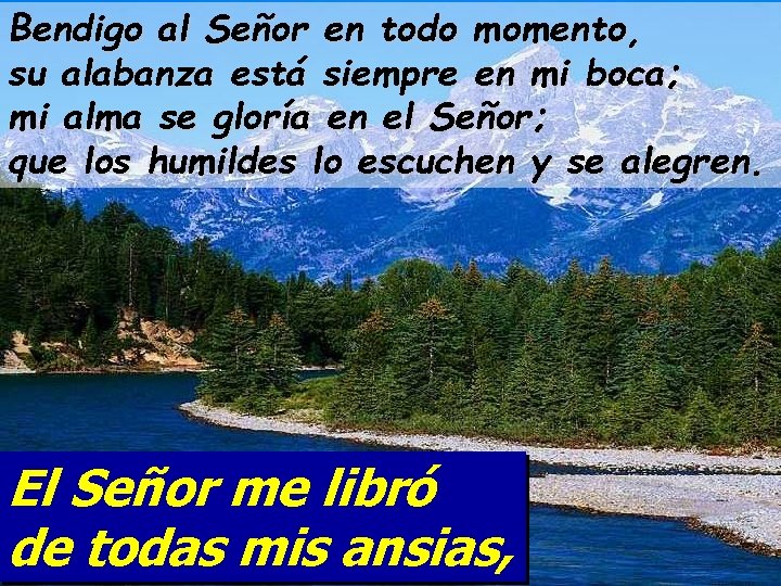Bendigo al Señor en todo momento, su alabanza está siempre en mi boca; mi