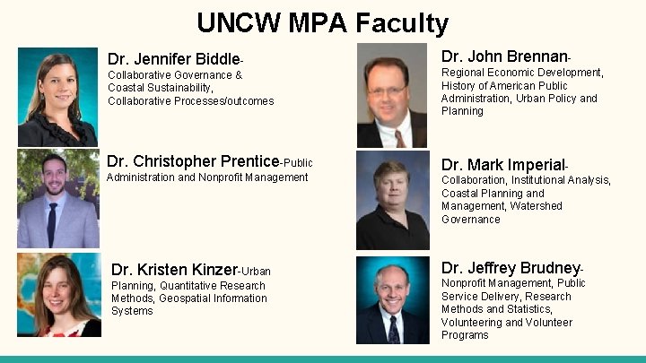 UNCW MPA Faculty Dr. Jennifer Biddle- Dr. John Brennan- Collaborative Governance & Coastal Sustainability,