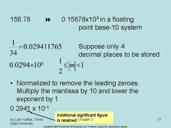 156. 78 0. 15678 x 103 in a floating point base-10 system Suppose only