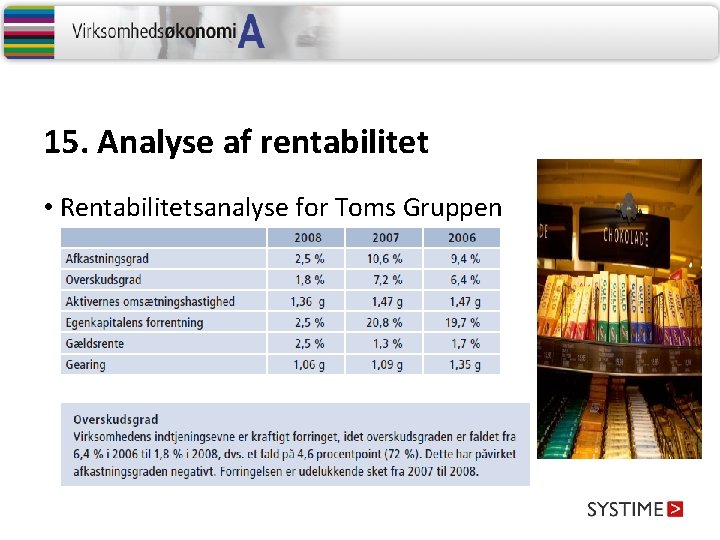 15. Analyse af rentabilitet • Rentabilitetsanalyse for Toms Gruppen 