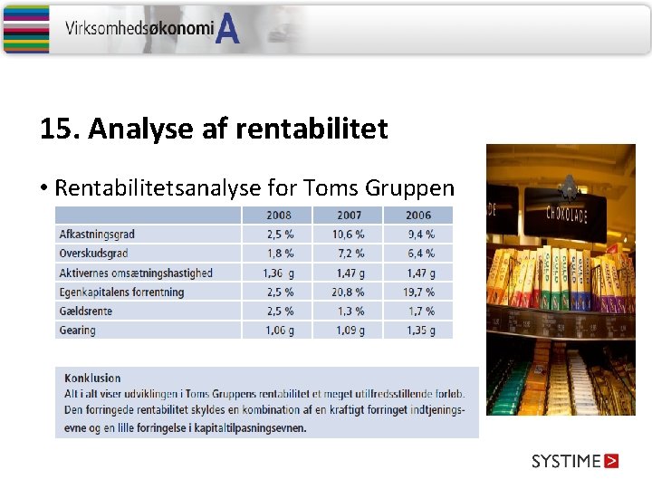 15. Analyse af rentabilitet • Rentabilitetsanalyse for Toms Gruppen 