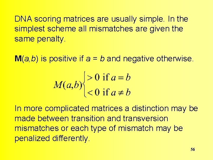 DNA scoring matrices are usually simple. In the simplest scheme all mismatches are given