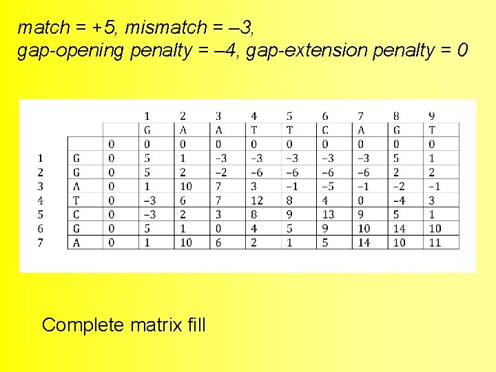 match = +5, mismatch = – 3, gap-opening penalty = – 4, gap-extension penalty