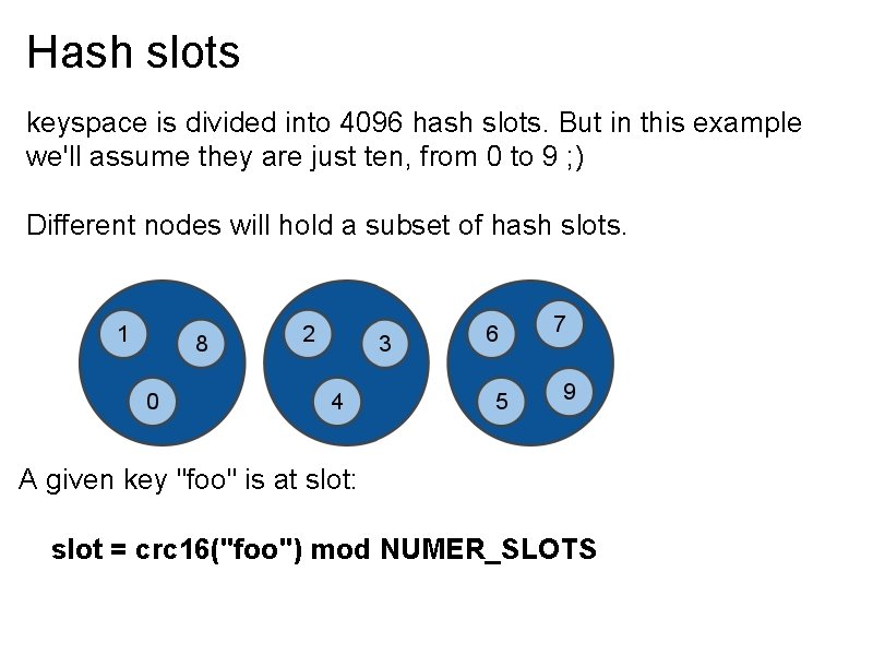 Hash slots keyspace is divided into 4096 hash slots. But in this example we'll