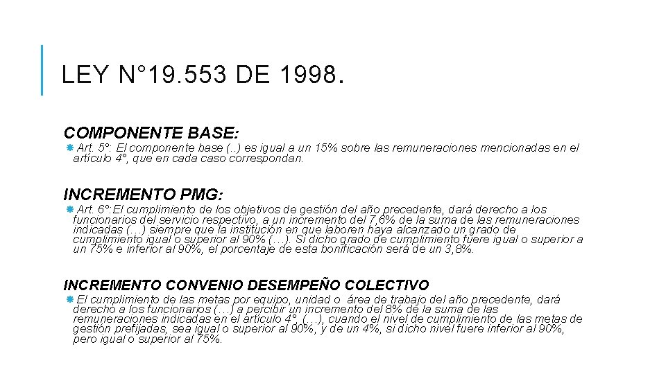 LEY N° 19. 553 DE 1998. COMPONENTE BASE: Art. 5°: El componente base (.