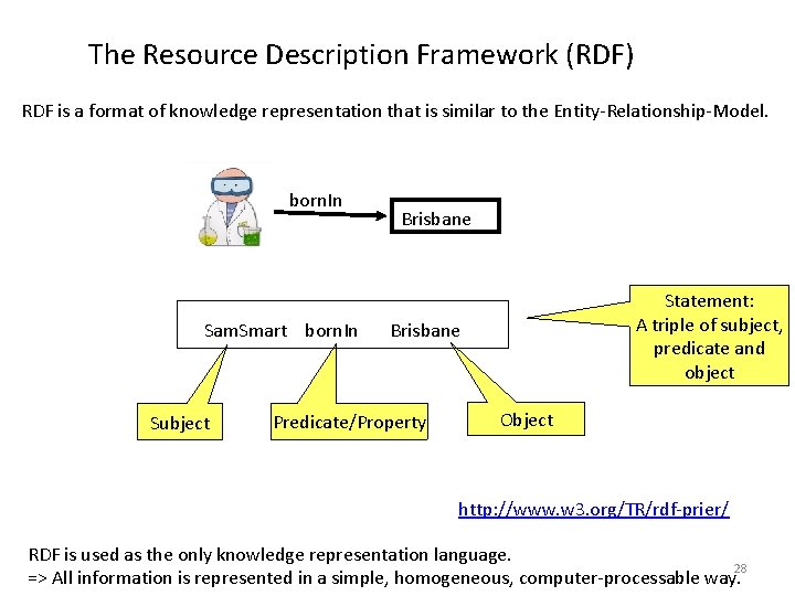 The Resource Description Framework (RDF) RDF is a format of knowledge representation that is