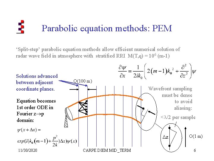 Parabolic equation methods: PEM ‘Split-step’ parabolic equation methods allow efficient numerical solution of radar