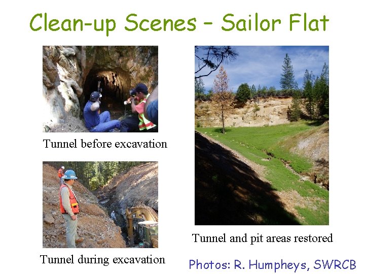 Clean-up Scenes – Sailor Flat Tunnel before excavation Tunnel and pit areas restored Tunnel