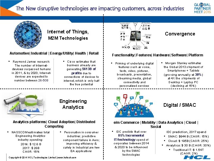 The New disruptive technologies are impacting customers, across industries Internet of Things, Convergence M