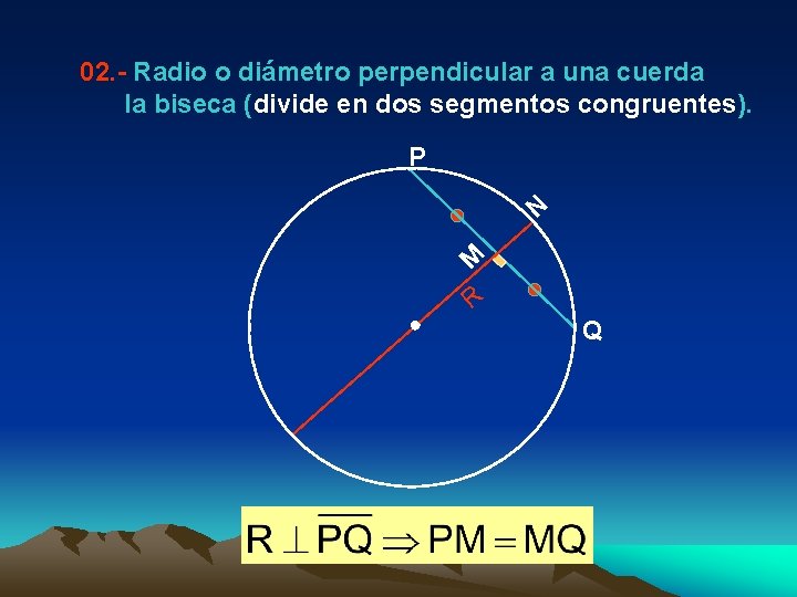 02. - Radio o diámetro perpendicular a una cuerda la biseca (divide en dos