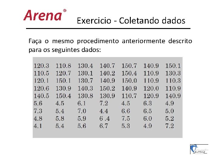 Exercicio - Coletando dados Faça o mesmo procedimento anteriormente descrito para os seguintes dados: