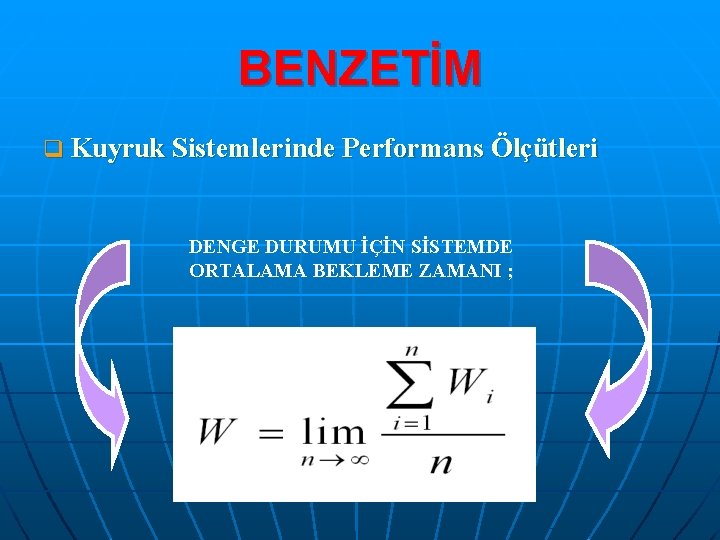 BENZETİM q Kuyruk Sistemlerinde Performans Ölçütleri DENGE DURUMU İÇİN SİSTEMDE ORTALAMA BEKLEME ZAMANI ;