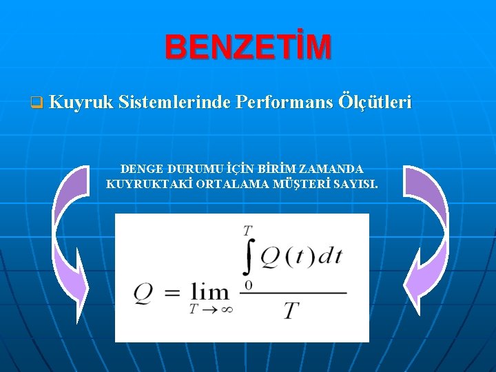 BENZETİM q Kuyruk Sistemlerinde Performans Ölçütleri DENGE DURUMU İÇİN BİRİM ZAMANDA KUYRUKTAKİ ORTALAMA MÜŞTERİ