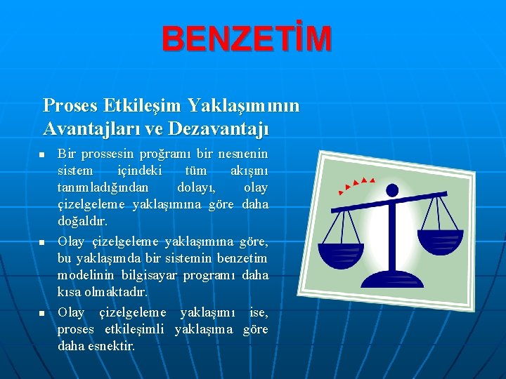 BENZETİM Proses Etkileşim Yaklaşımının Avantajları ve Dezavantajı n n n Bir prossesin proğramı bir