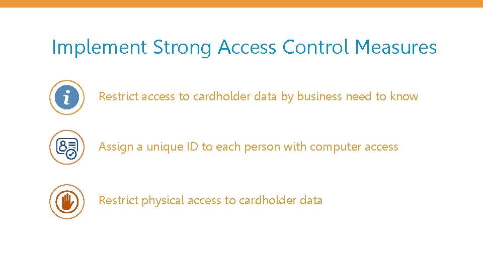 Implement Strong Access Control Measures Restrict access to cardholder data by business need to