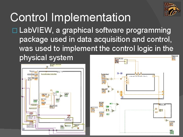 Control Implementation � Lab. VIEW, a graphical software programming package used in data acquisition