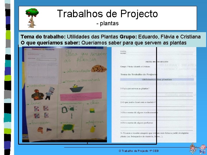 Trabalhos de Projecto - plantas Tema do trabalho: Utilidades das Plantas Grupo: Eduardo, Flávia